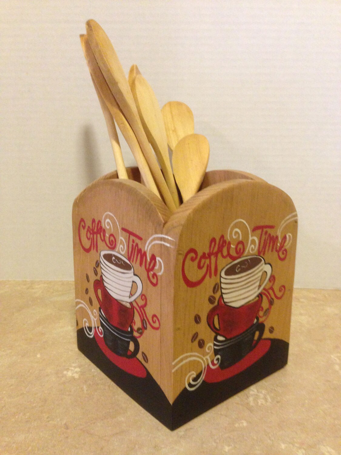 Utensil Holder, Kitchen Utensil Holder, Wooden Utensil Holder, Coffee