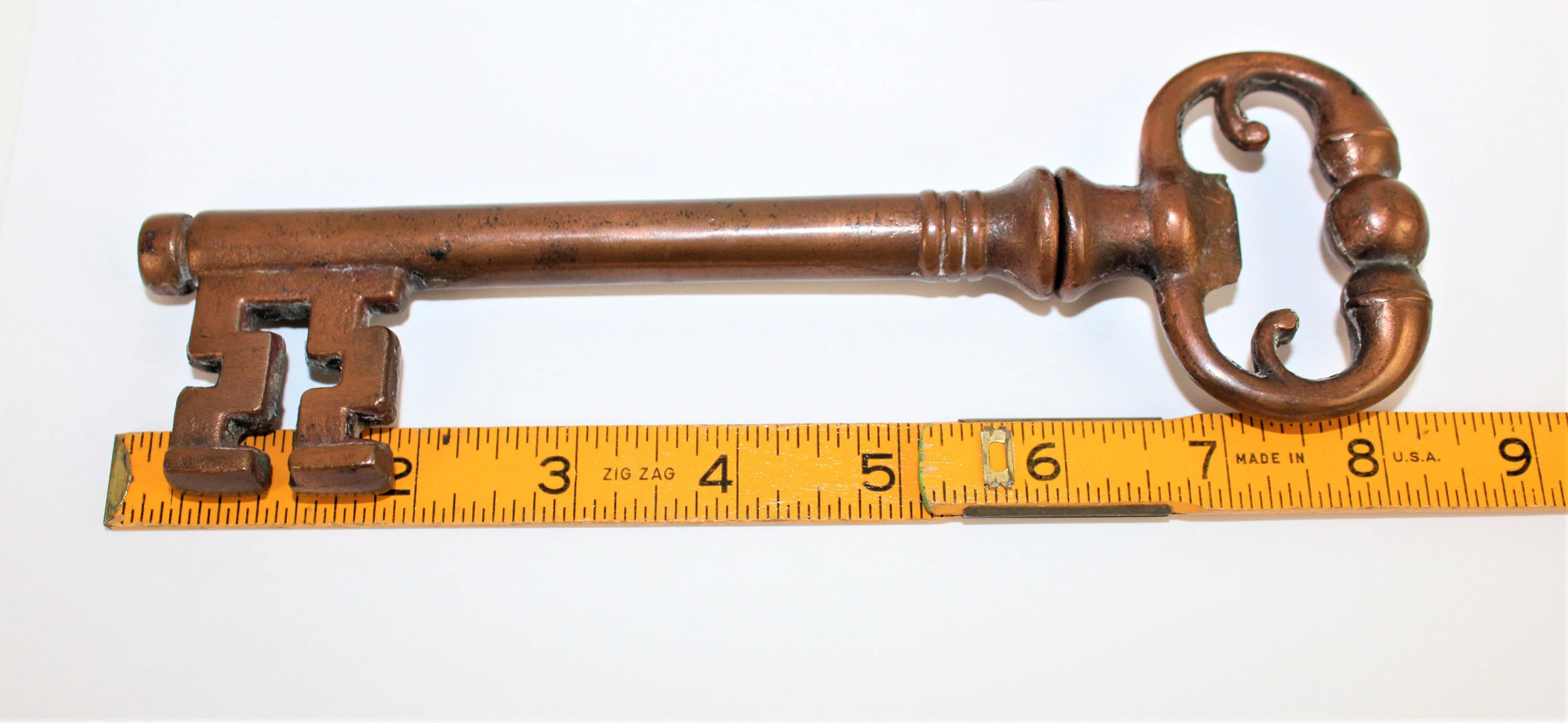 Large Bronze Skeleton Key with Hidden Corkscrew, Wine Bottle Opener