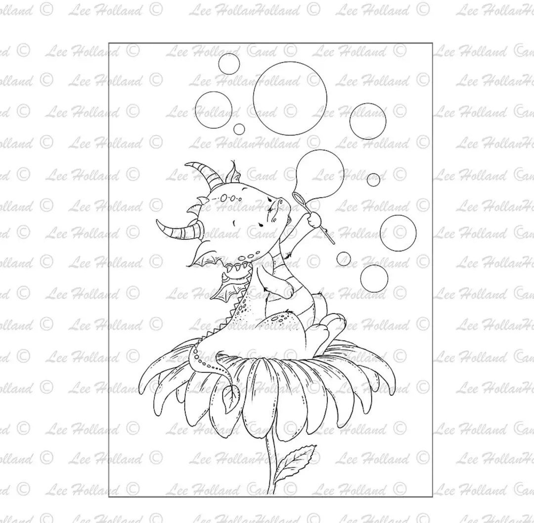 Dragon Blowing Bubbles, Digital Stamp, Digi Etsy