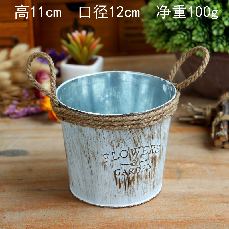 Buy Factory metal small flower barrels wholesale handmade hemp rope