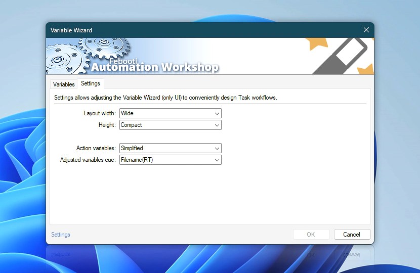 Variable Wizard settings