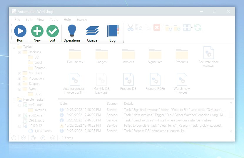 Automation Manager Task toolbar