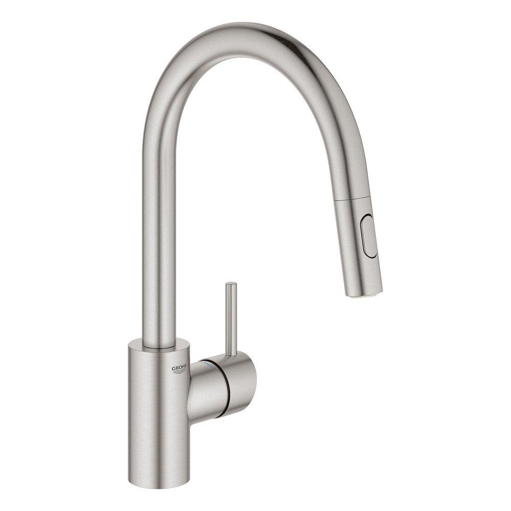GROHE Single Handle Pull Down Kitchen Faucet in SuperSteel Infinity
