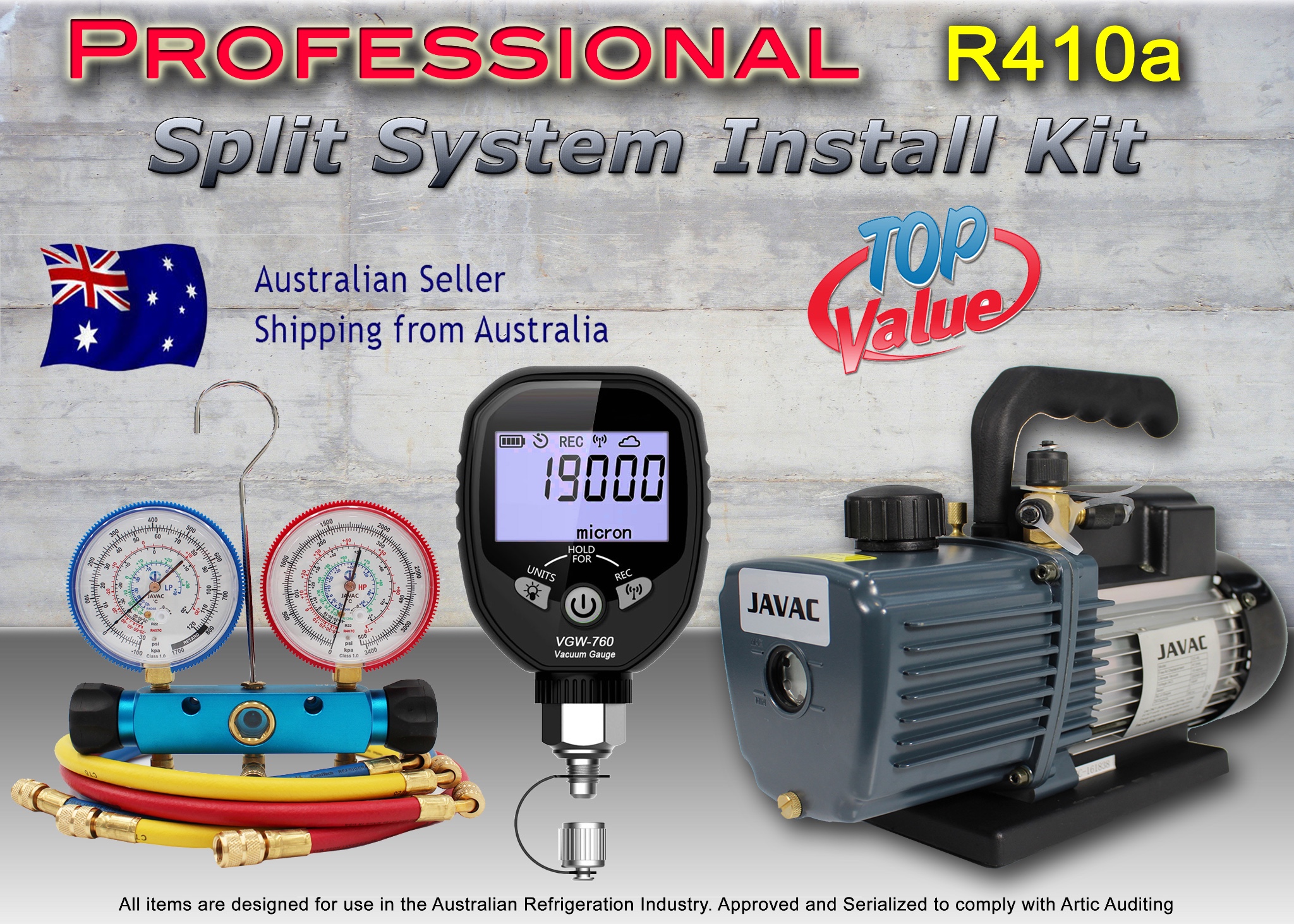 Split and A/C Install Kit, Vacuum Pump, Digital Vacuum Gauge, R410a