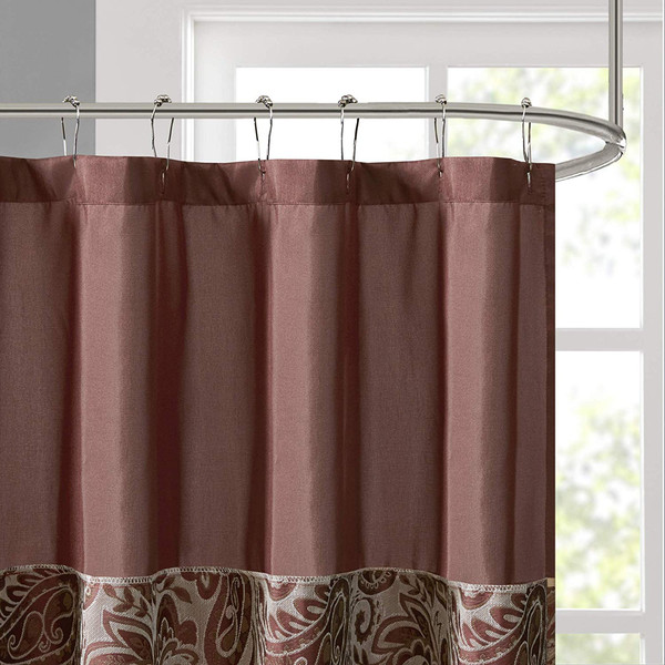 Burgundy Gold Taupe Shower Curtain Paisley Fabric Print Design Bathroom