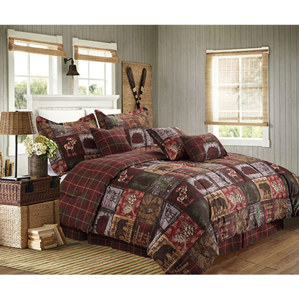 Burgundy And Green Comforter Sets Green Burgundy Plaid Bear Lodge Cabin 7pc Comforter Set Twin Full Queen