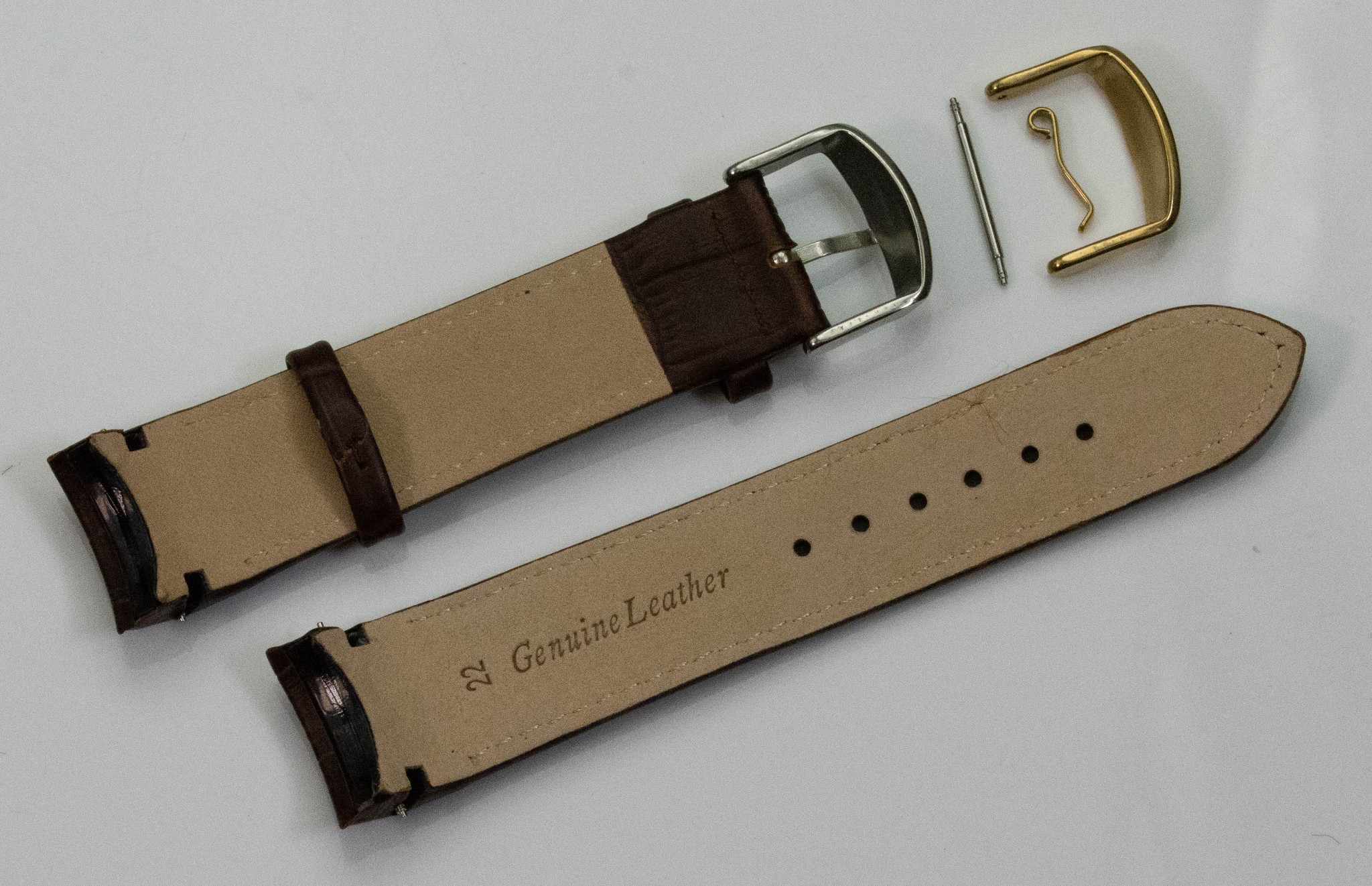 Curved Leather Watch Strap Crocodile Black Brown Grain