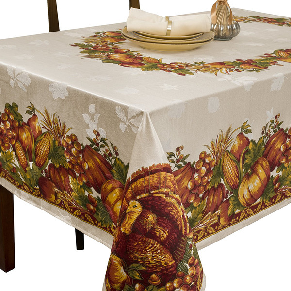 Thanksgiving Tablecloth Autumn Harvest Decor Turkey Printed Fabric