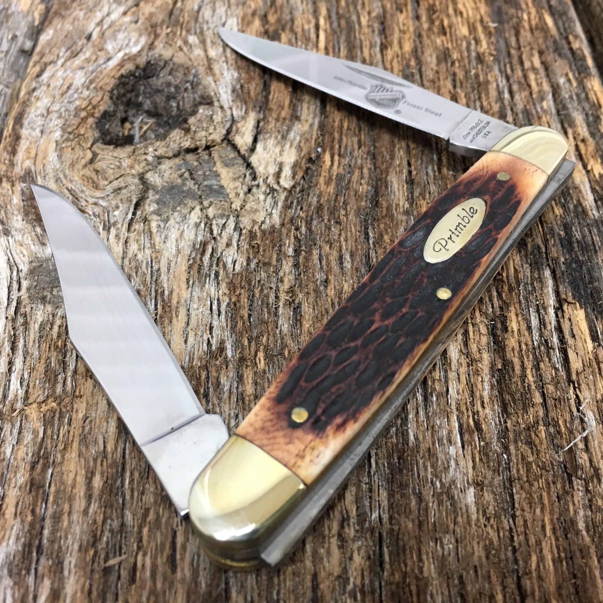 JOHN PRIMBLE 4" MUSKRAT Pocket Knife Brown Jigged Bone handles New eBay