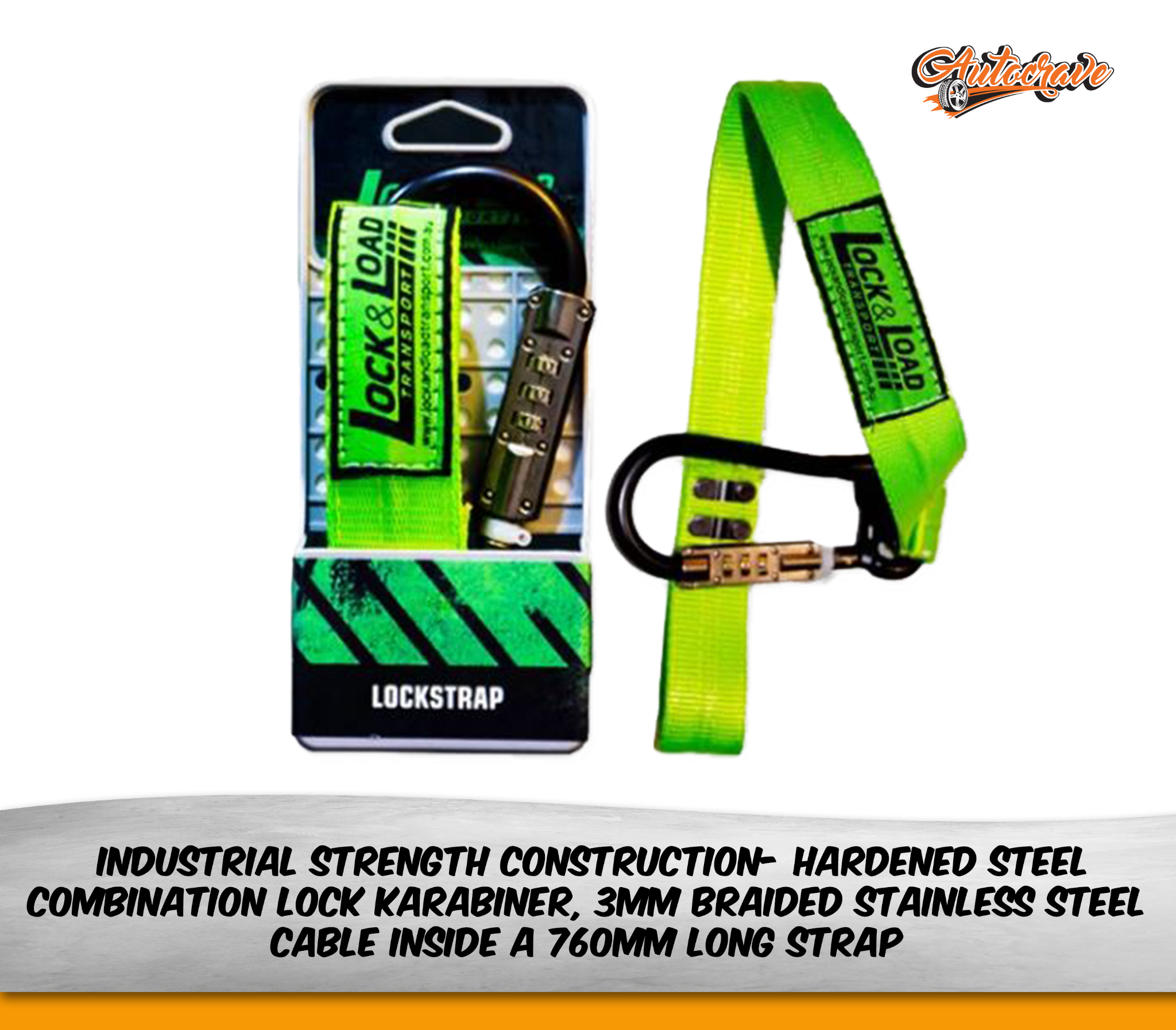 Lockstrap Anti Theft Wheel Chock Tie Down Retractable Ratchet Strap Car