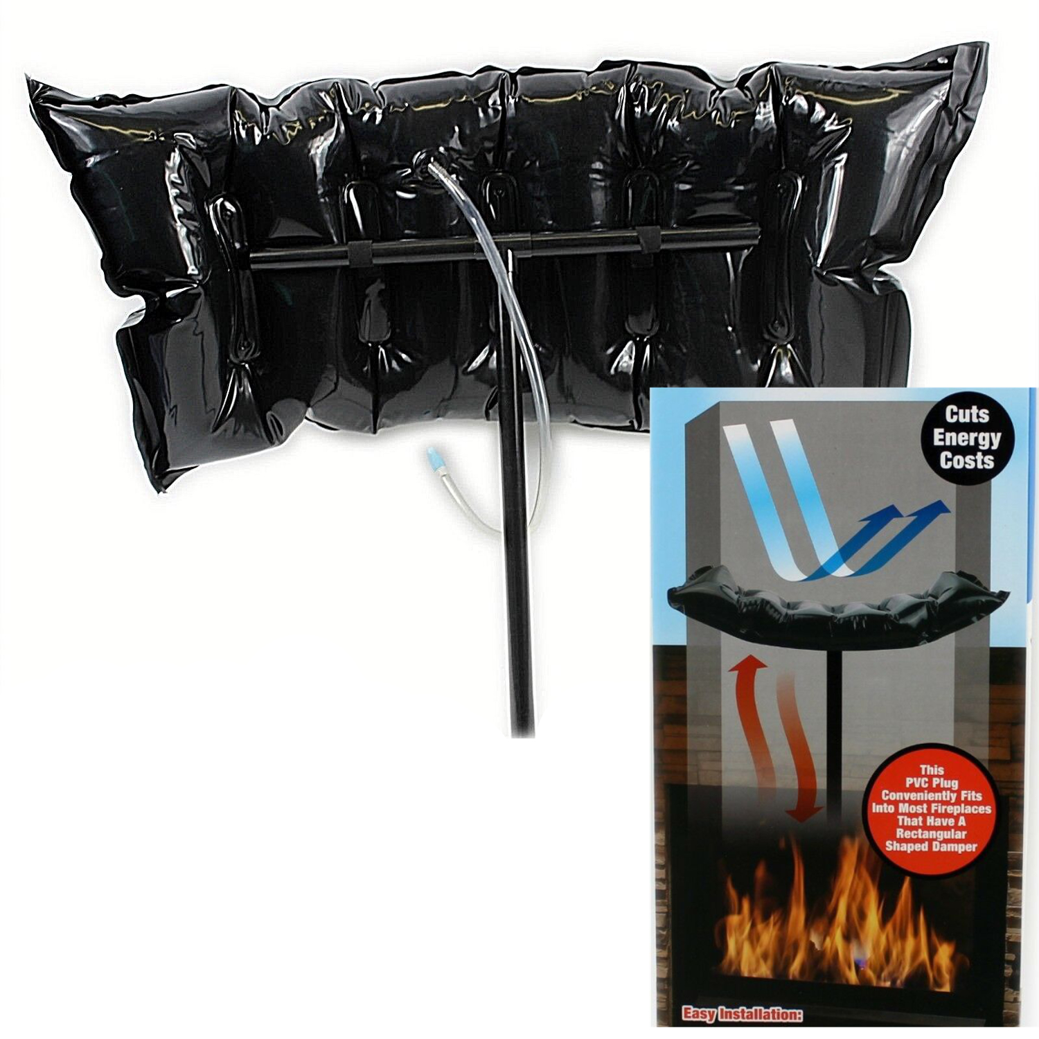 FIREPLACE DRAFT BLOCKER FIRE CHIMNEY INFLATABLE HEAT LOSS BALLOON 43" X
