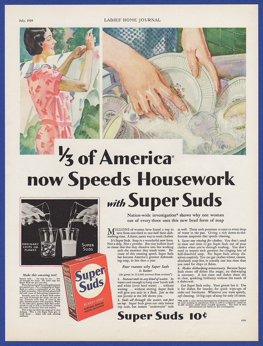 Vintage 1929 SUPER SUDS Dish Washing Detergent Soap Kitchen Decor Print