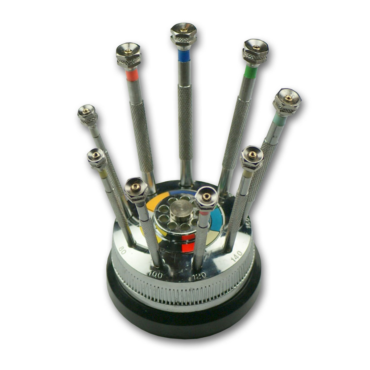 Watchmakers 9 screwdrivers set, french type with revolving base SPARE