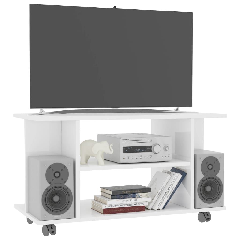 TV Unit With Wheels High Gloss Elegant Entertainment Center