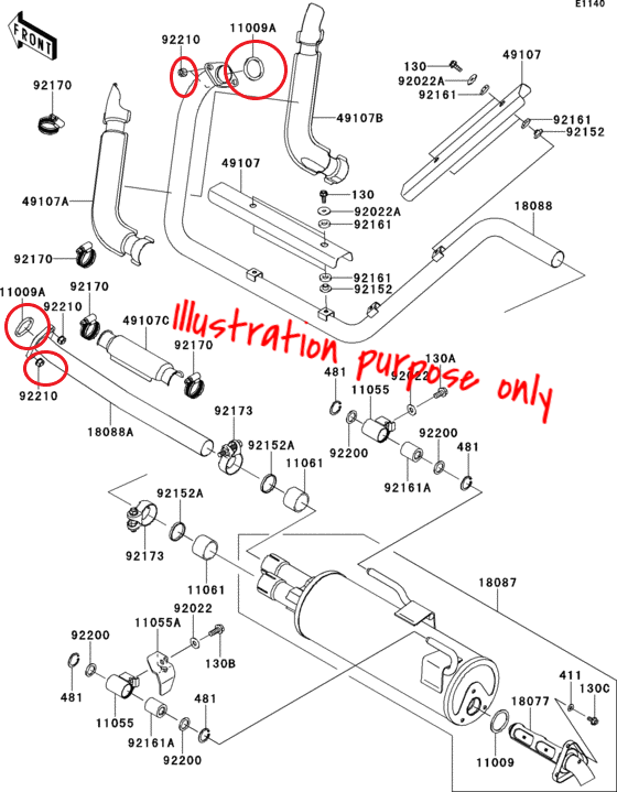 Exhaust Manifold Gasket Repair Set Kawasaki Teryx 750 4x4 (All models