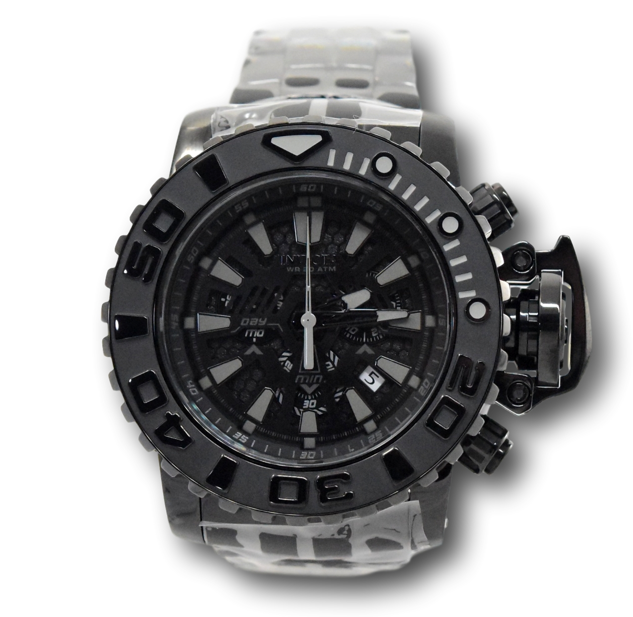 Invicta Sea Hunter Double Black 70mm Swiss Chronograph Watch EXCLUSIVE