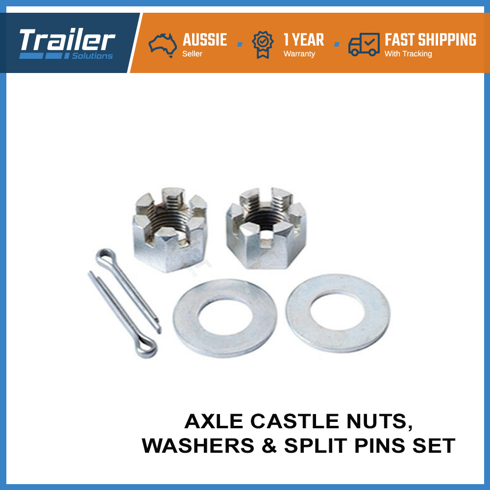 AXLE CASTLE NUT, WASHERS & SPLIT PINS SET OF 2 TRAILER CARAVAN CAMPER