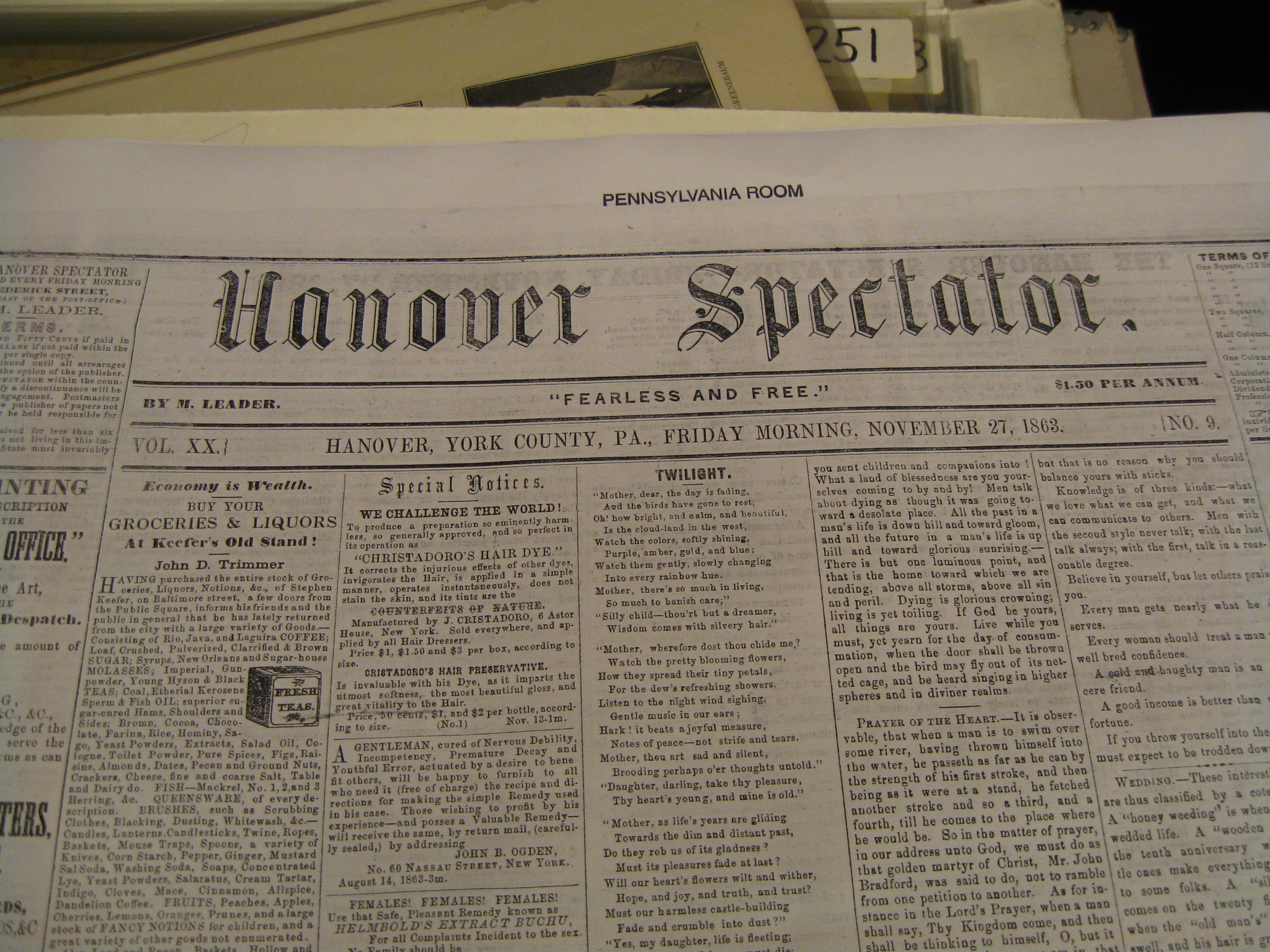 The Pennsylvania Room at the Hanover Public Library Gettysburg Daily