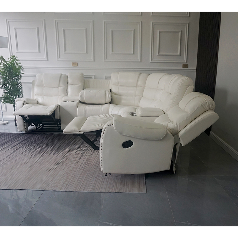White PU Leather Manual Corner Recliner Sofa Product picture