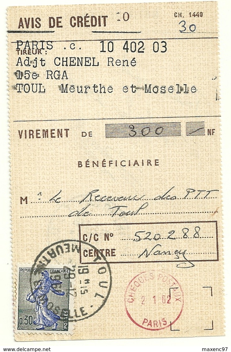 Avis de crédits / virements des CCP