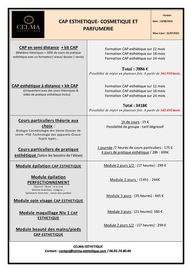 C.A.P Esthétique-Cosmetique-Parfumerie – Mots clés “formation cosmétique” –  Celma Esthétique