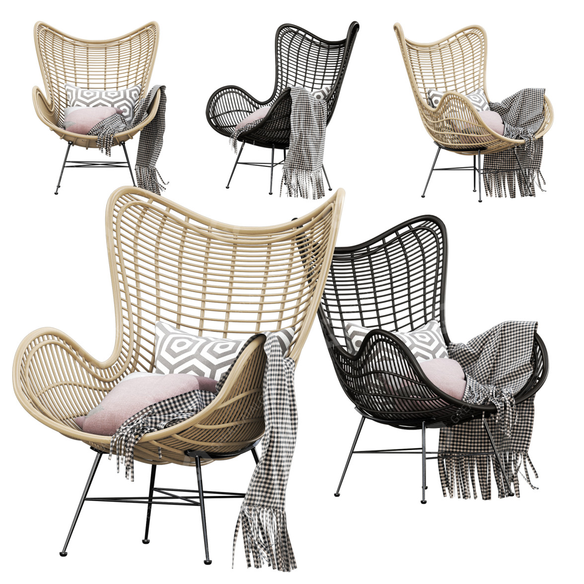 Armchair HK Living Natural Rattan Egg 3D model
