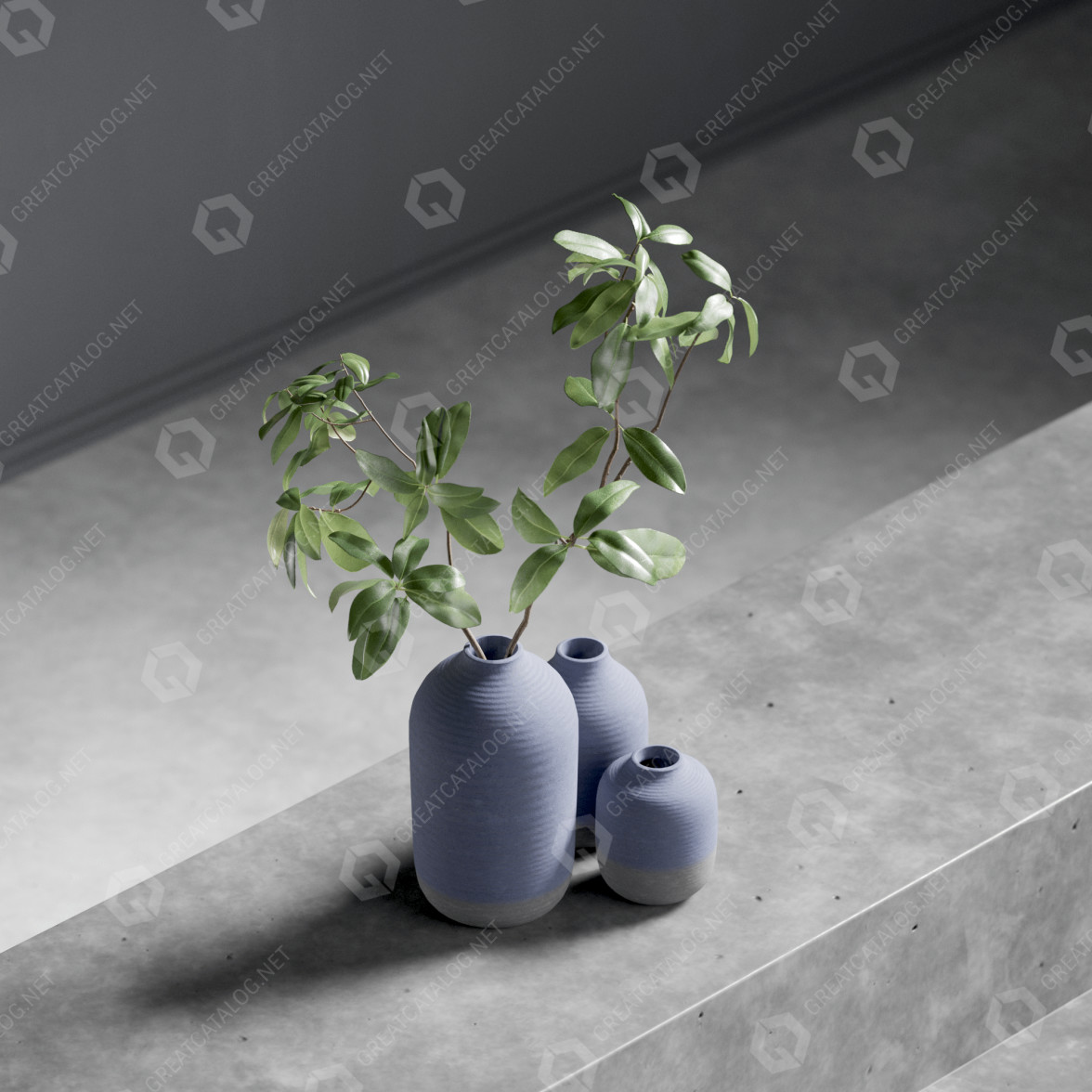 Vases and Branches Set 3D model GreatCatalog 3266