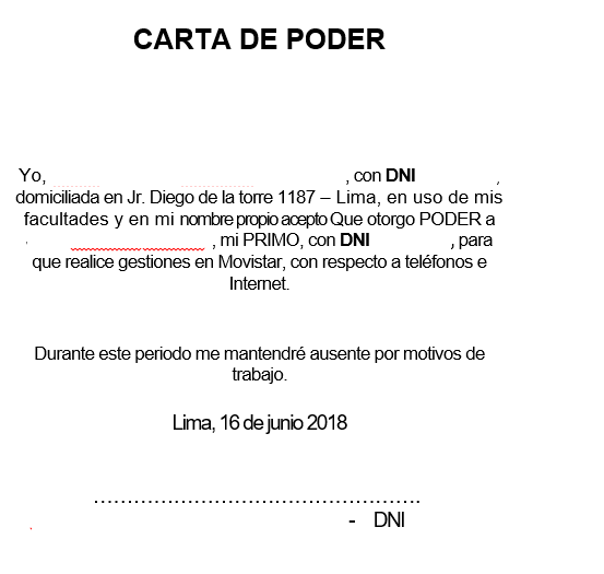 carta de poder para hacer cambios movistar Perú Hardware