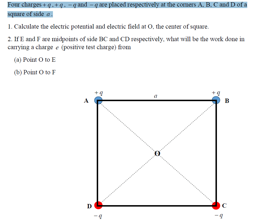 Solved Four Charges + Q, + Q, q And Q Are Placed Respe...