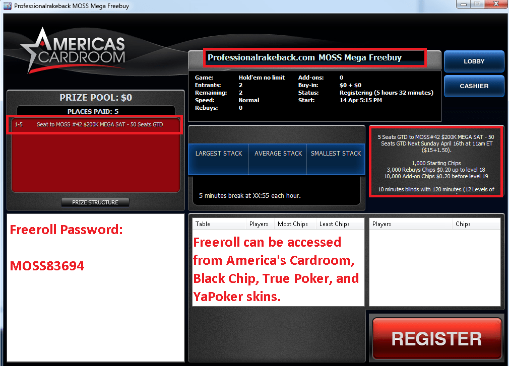 Freeroll at 6pm EST Password and Tournament Screenshot r/poker