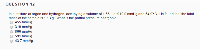 Solved In A Mixture Of Argon And Hydrogen, Occupying A Vo...