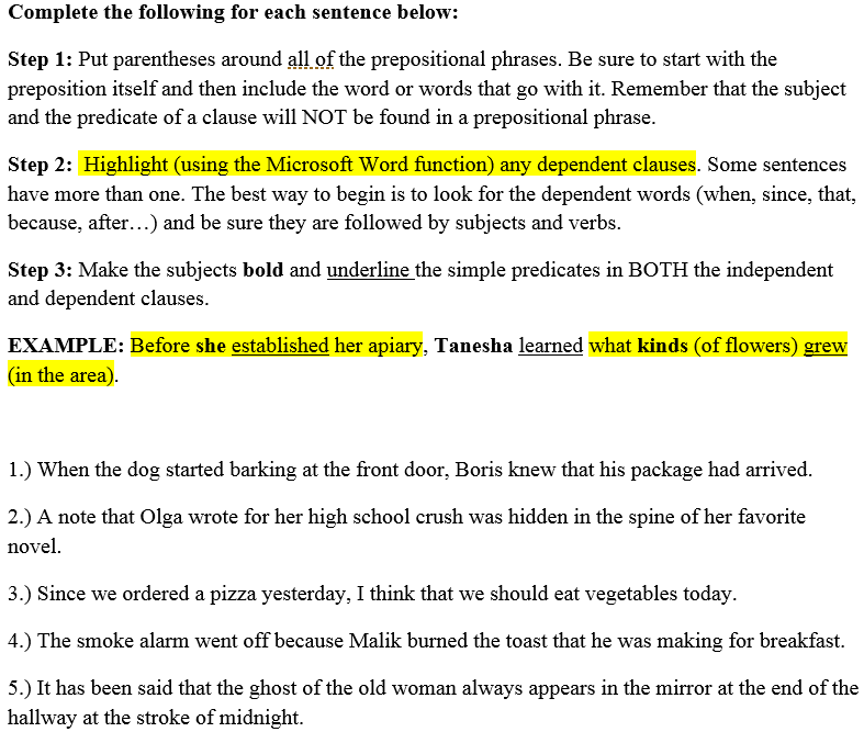 Complete The Following For Each Sentence Below: Step | Chegg.com