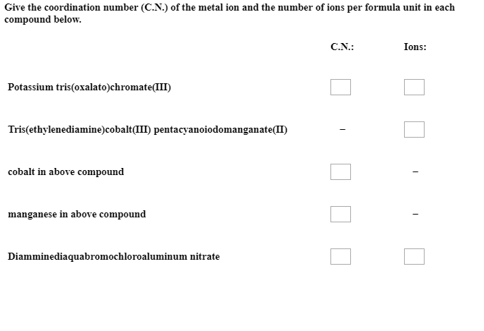 Solved Give The Coordination Number (C.N.) Of The Metal I...