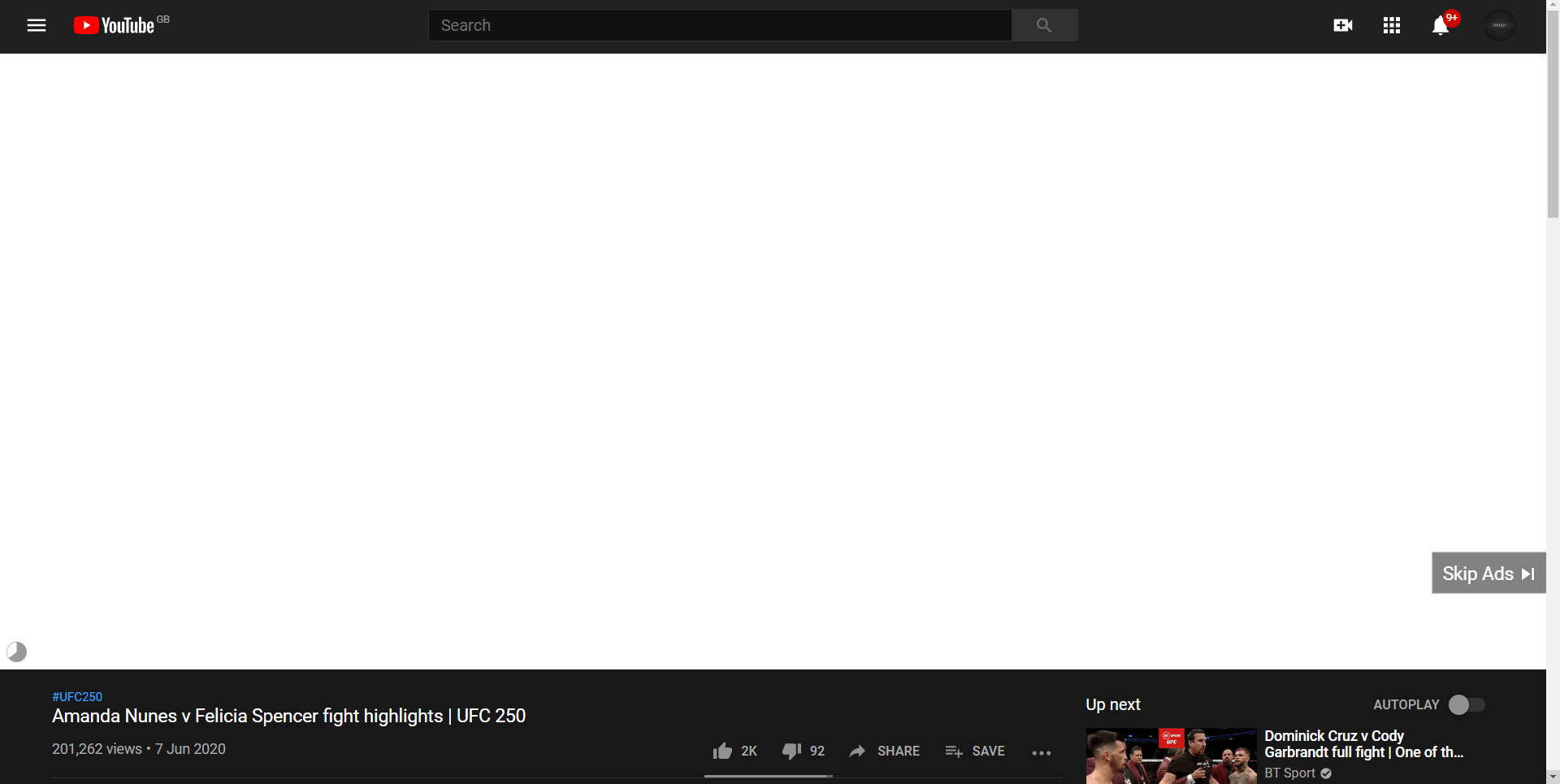 New YouTube Advert? White screen appearing before *every* video clicked