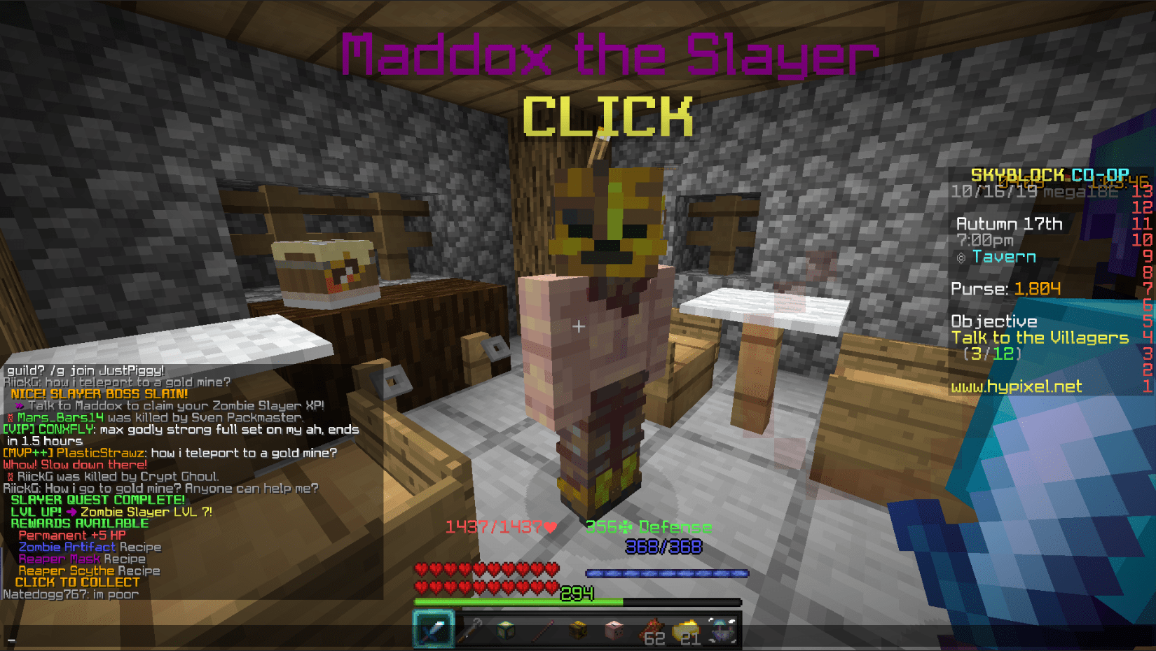 Zombie Slayer Level 7 Acquired Hypixel Minecraft Server and Maps