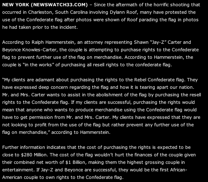 Jigga and Beyonce attempt to buy rights to confederate