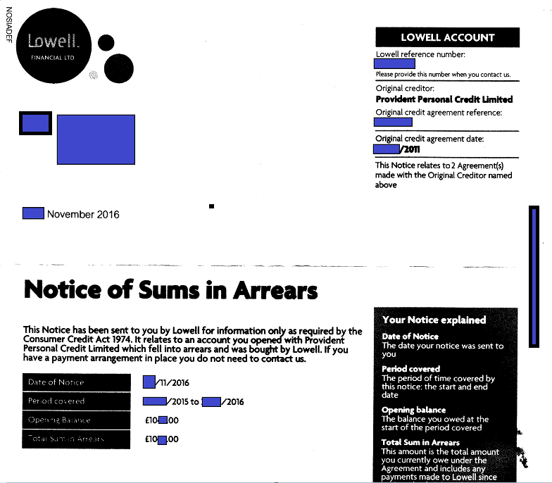 • Lowell Financial LTD Provident Debt. Need a