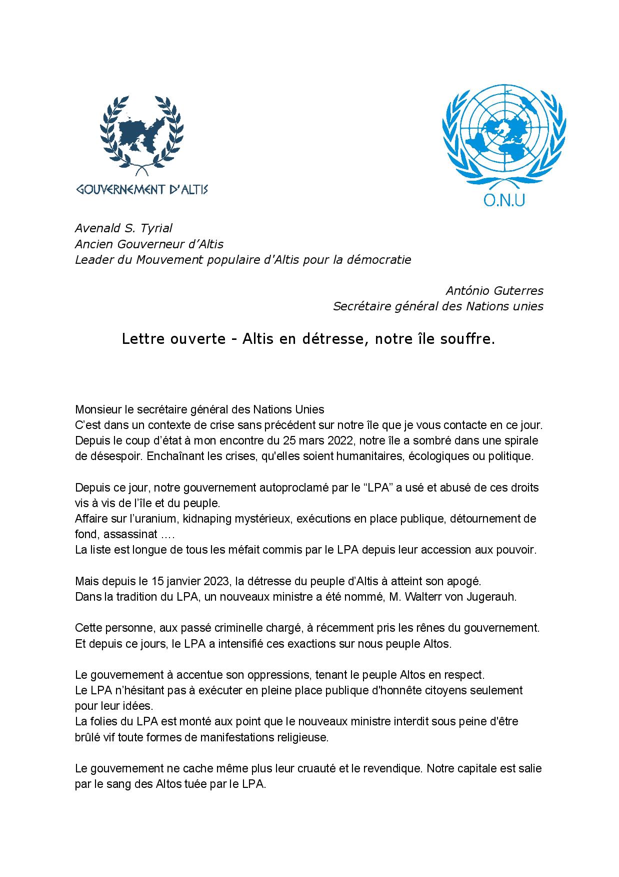 Flash Info Lettre ouverte Appelle à l'ONU Agorapolis Serveur