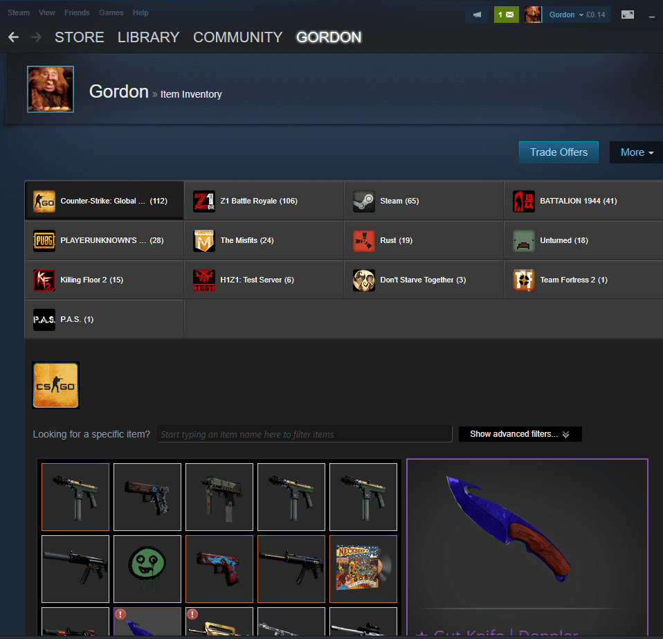 GUT KNIFE DOPPLER (SAPPHIRE) for sale, 700M OSRS OR BEST OFFER Sell