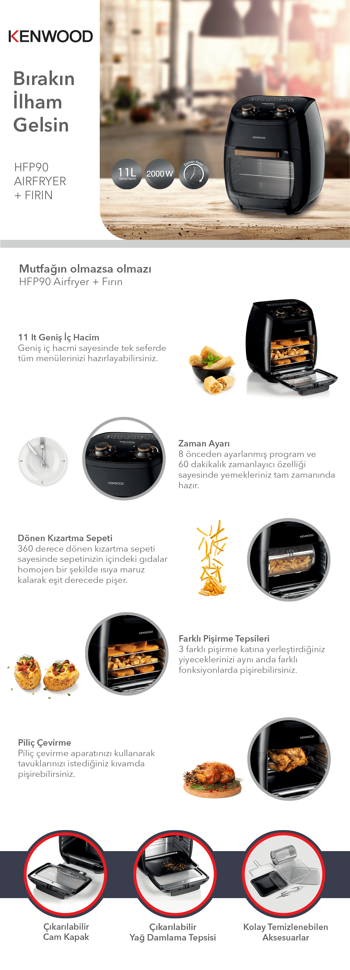 Kenwood HFP90 Çok Fonksiyonlu Fırın 2000 Watt 11 Litre