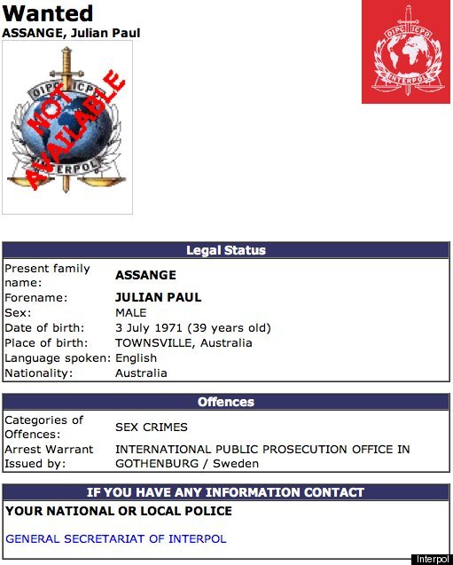 Interpol Julian Assange 'Red Notice' Issued Ladyblitz