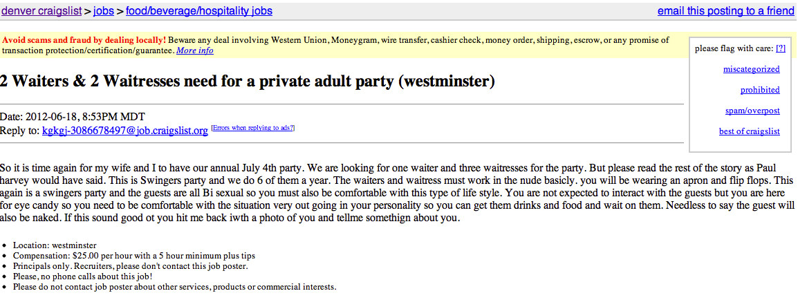 Best Craigslist Ad Ever? Host Seeks Waiters, Waitresses For 4th Of July