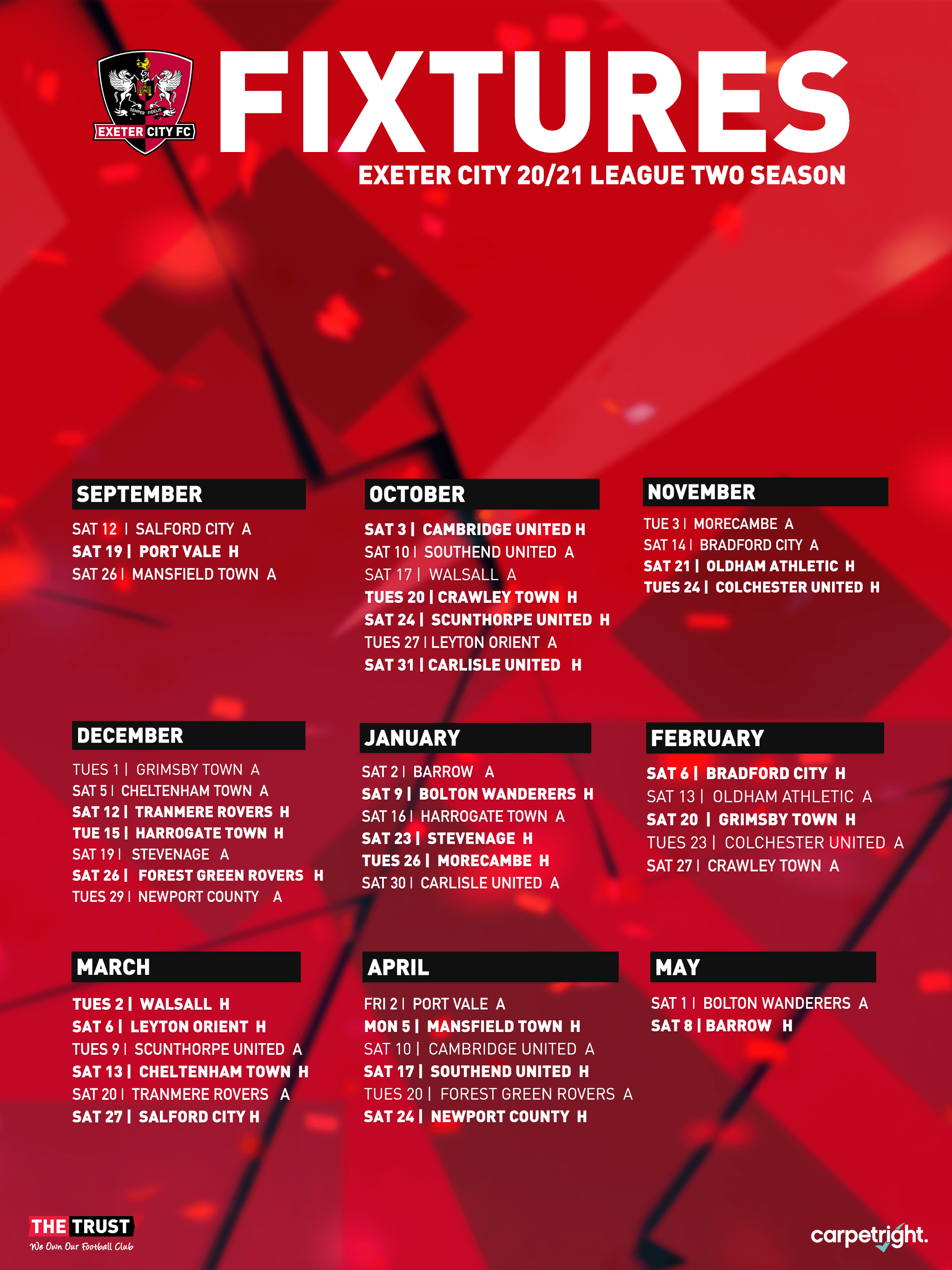 Download 2020/21 fixture wallpaper for your computer, tablet or phone News Exeter City FC