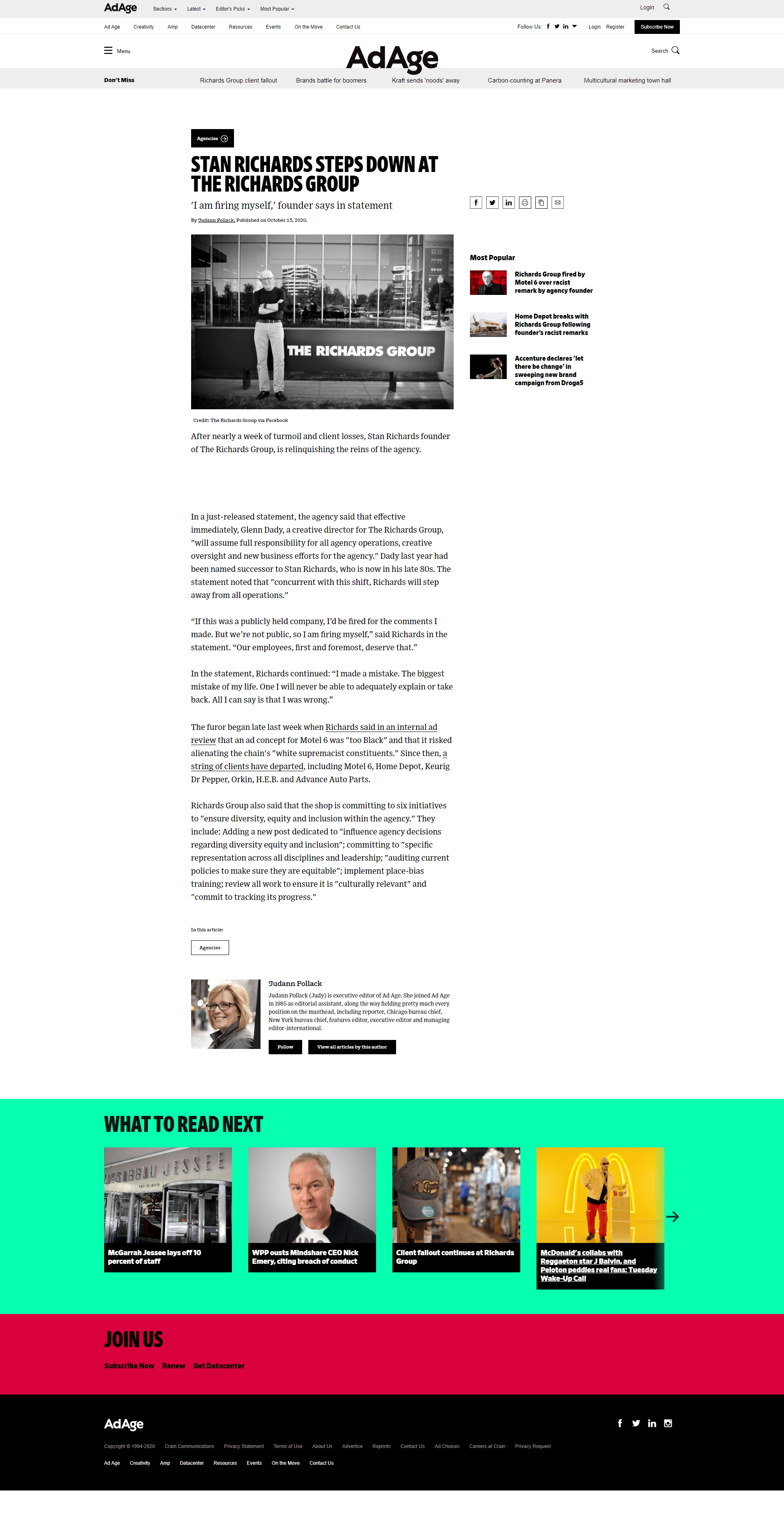 Stan Richards steps down. FULL ARTICLE WITHOUT PAYWALL . Also, if you