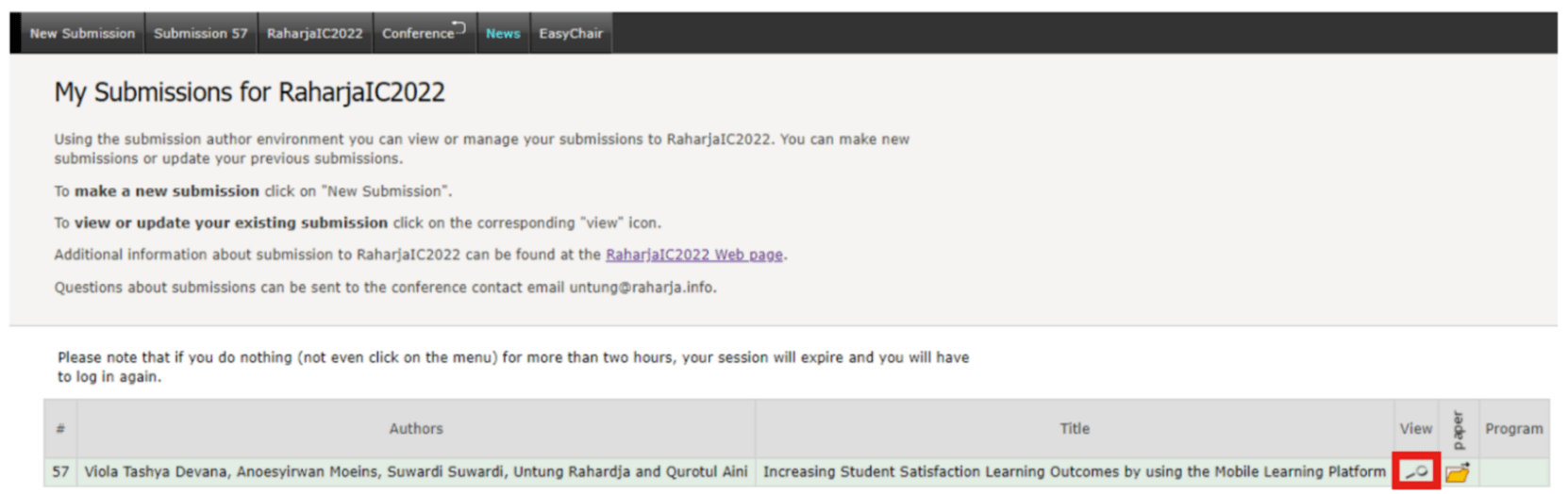 How to Upload/Update Full Paper on Conference with EasyChair ICCIT 2022