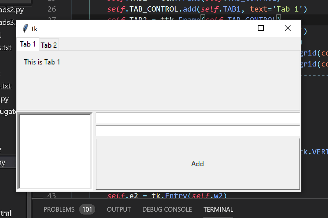 Need help please properly putting tabs within a PanedWindow