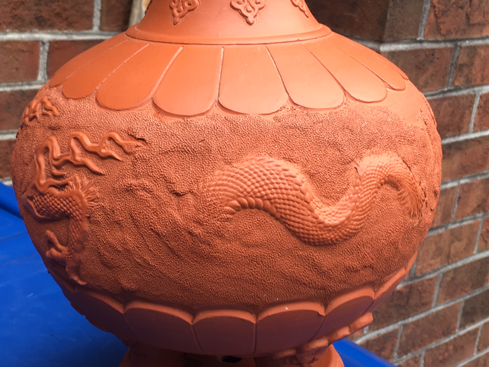 Rare Large Japanese Red Clay Pottery TOKONAME Ware Vase Lamp Raised