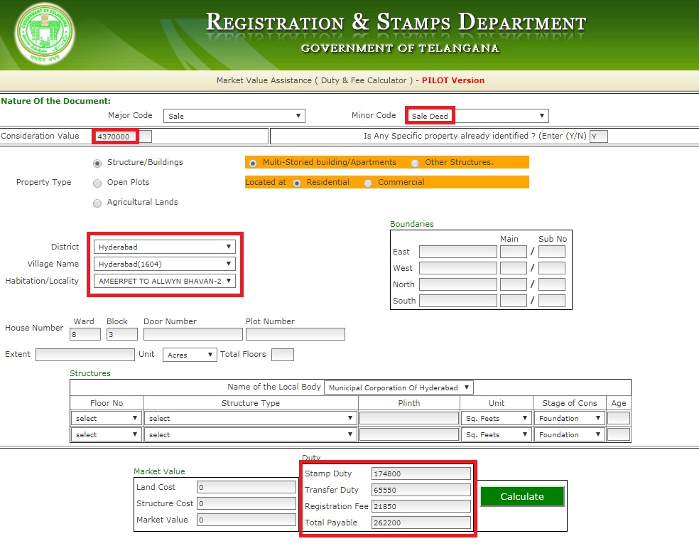 IGRS Telangana & Stamp Duty, Registration Fee Calculation YS Realty