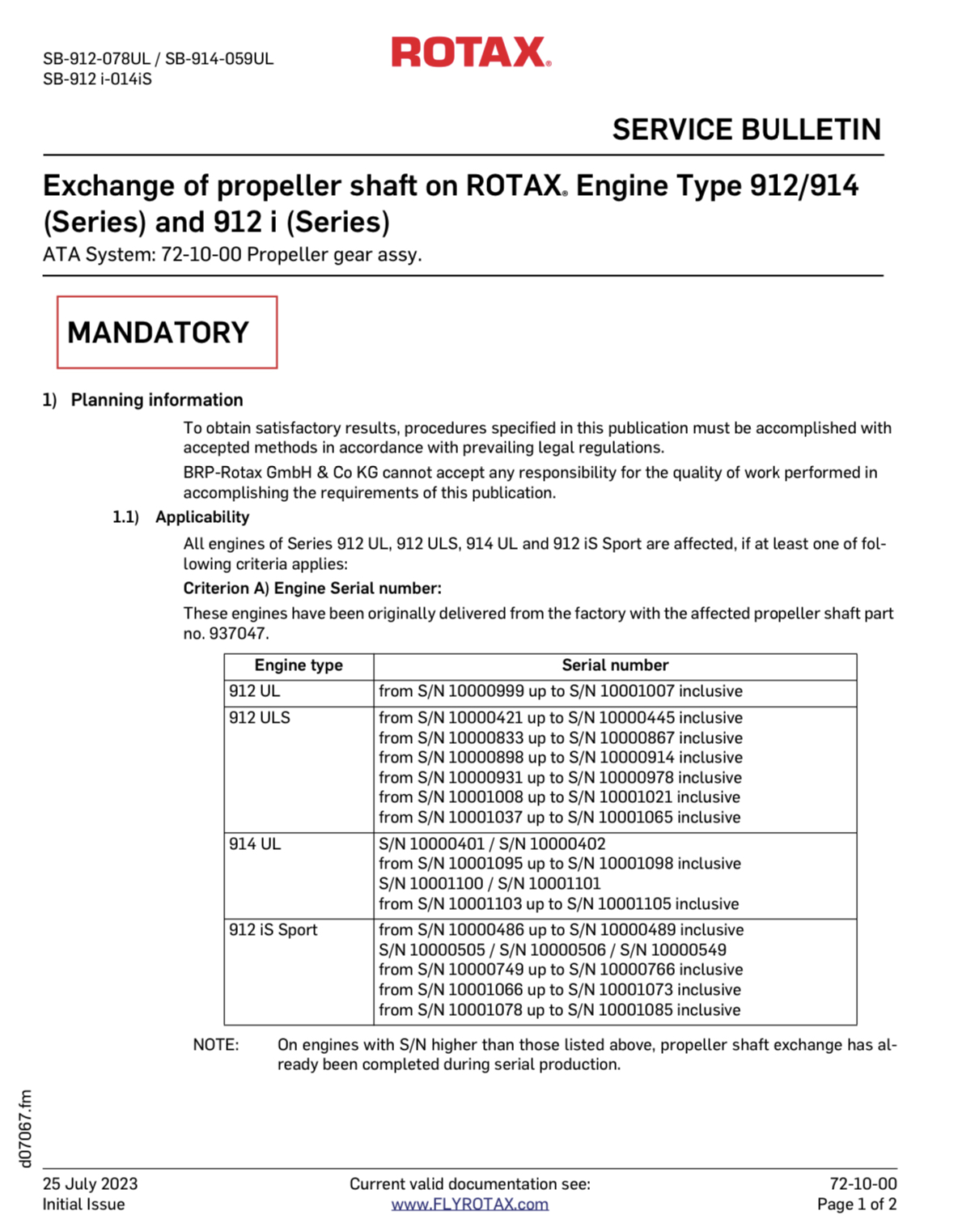 I'm a little confused whether the propeller shaft SB applies