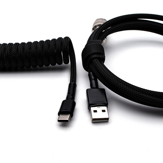 Custom Coiled TypeC Cable Split Black For Ducky Anne Pro Keyboard